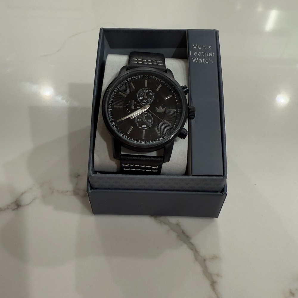 Men's Black Leather Watch